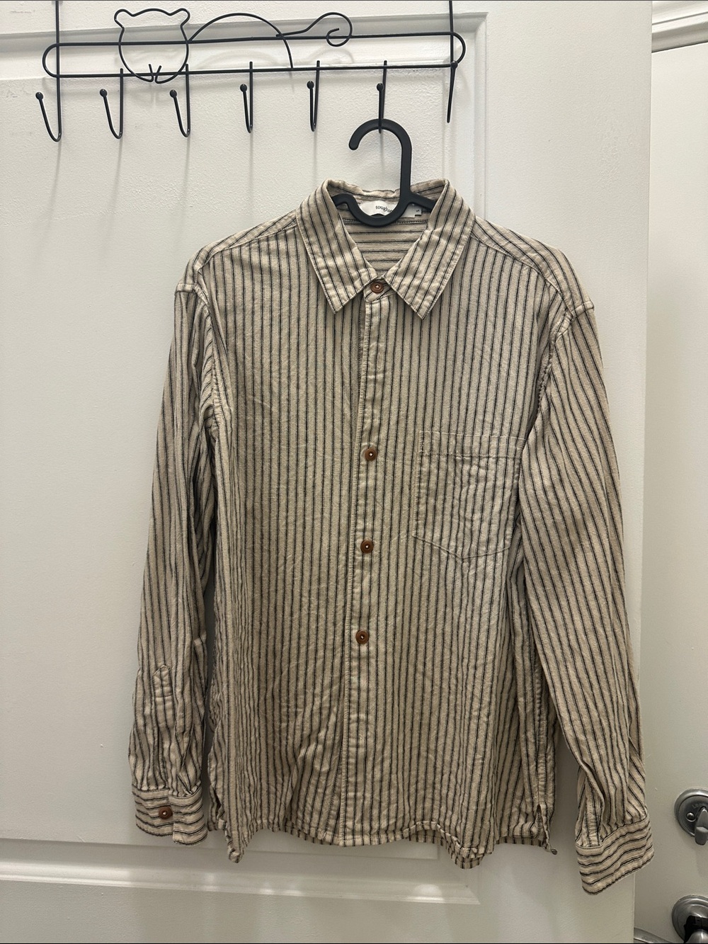 Vintage Striped Button-Up women's Shirt in Beige and Black